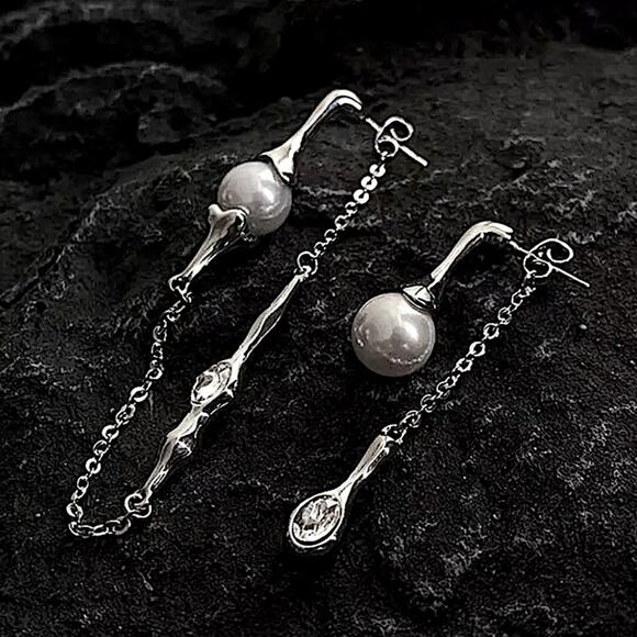 Pearl Long Drop Earring Women Asymmetric Fashion Design Jewelry Elegant Pearl - Picture 2 of 14